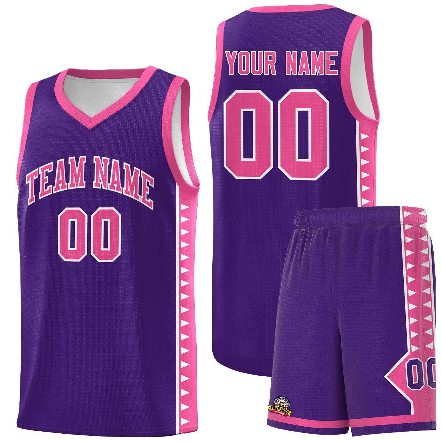Custom Purple Pink Basketball Kits With Side Zigzag Pattern