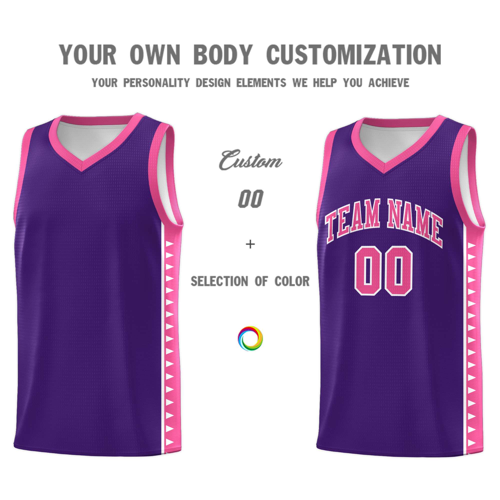 Custom Purple Pink Basketball Kits With Side Zigzag Pattern