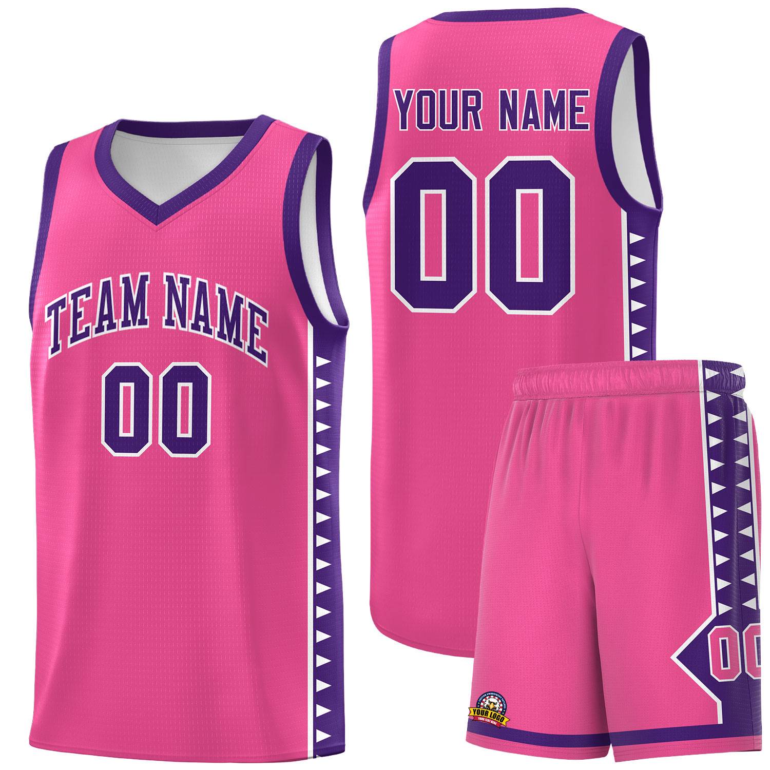 Custom Pink Purple Basketball Kits With Side Zigzag Pattern