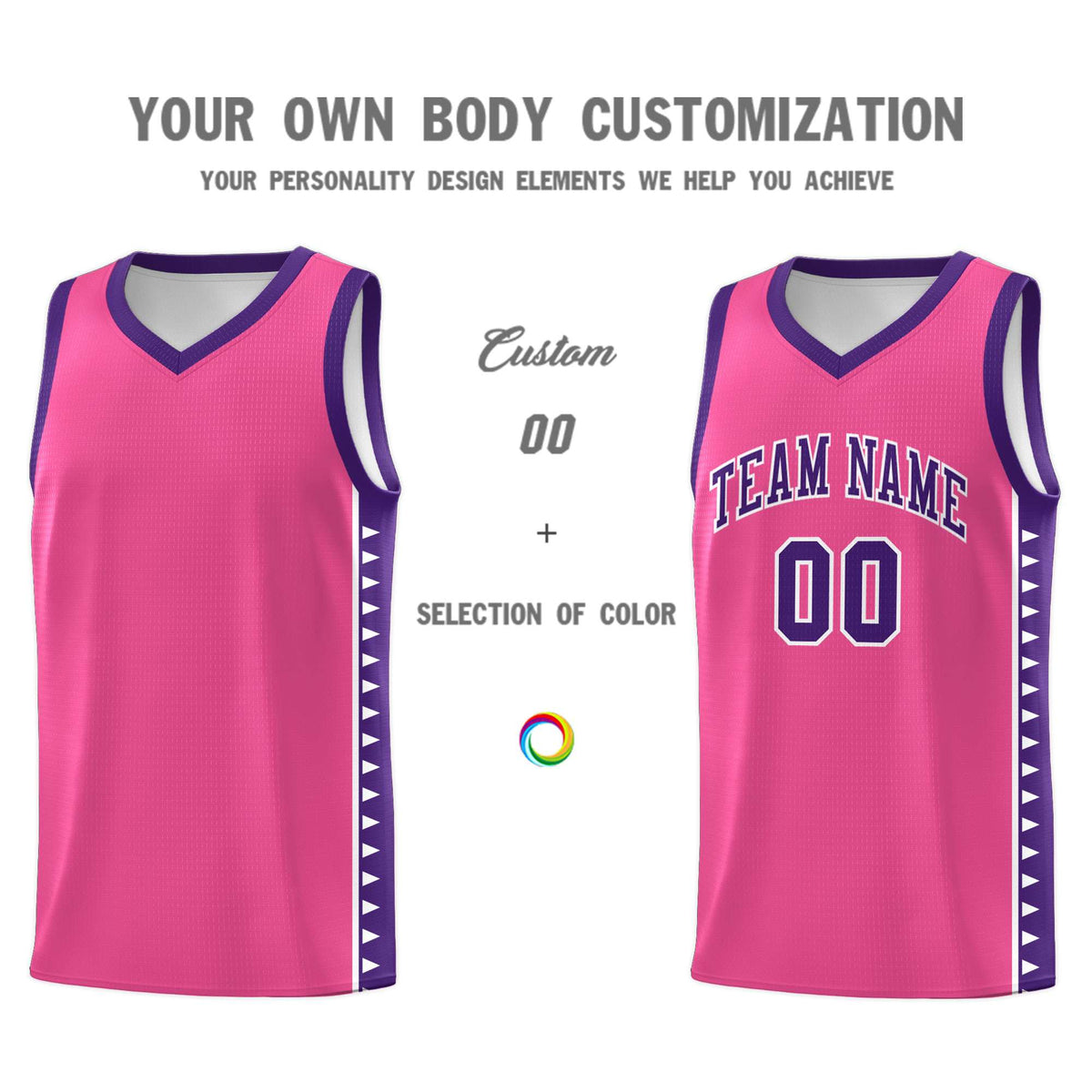 Custom Pink Purple Basketball Kits With Side Zigzag Pattern