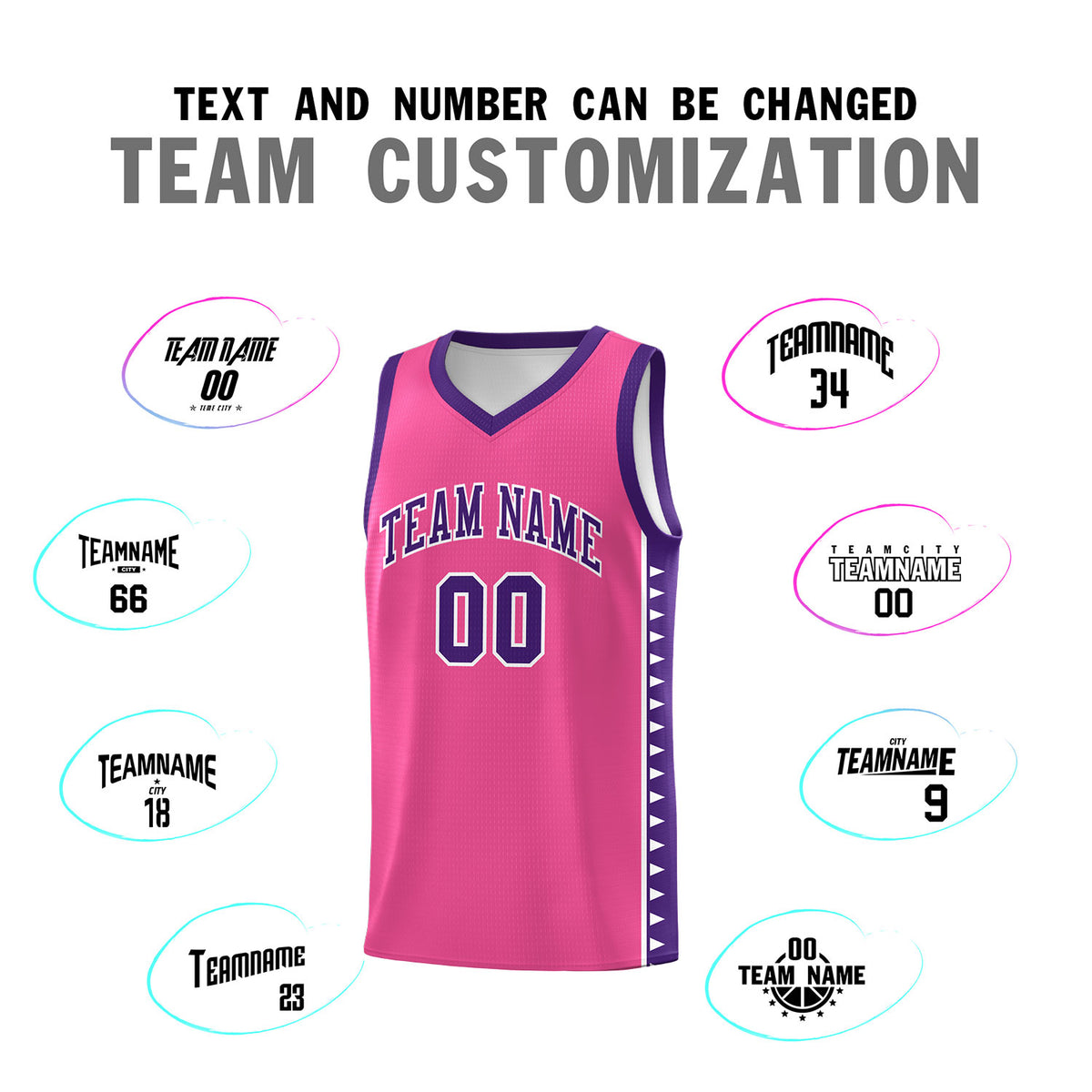 Custom Pink Purple Basketball Kits With Side Zigzag Pattern