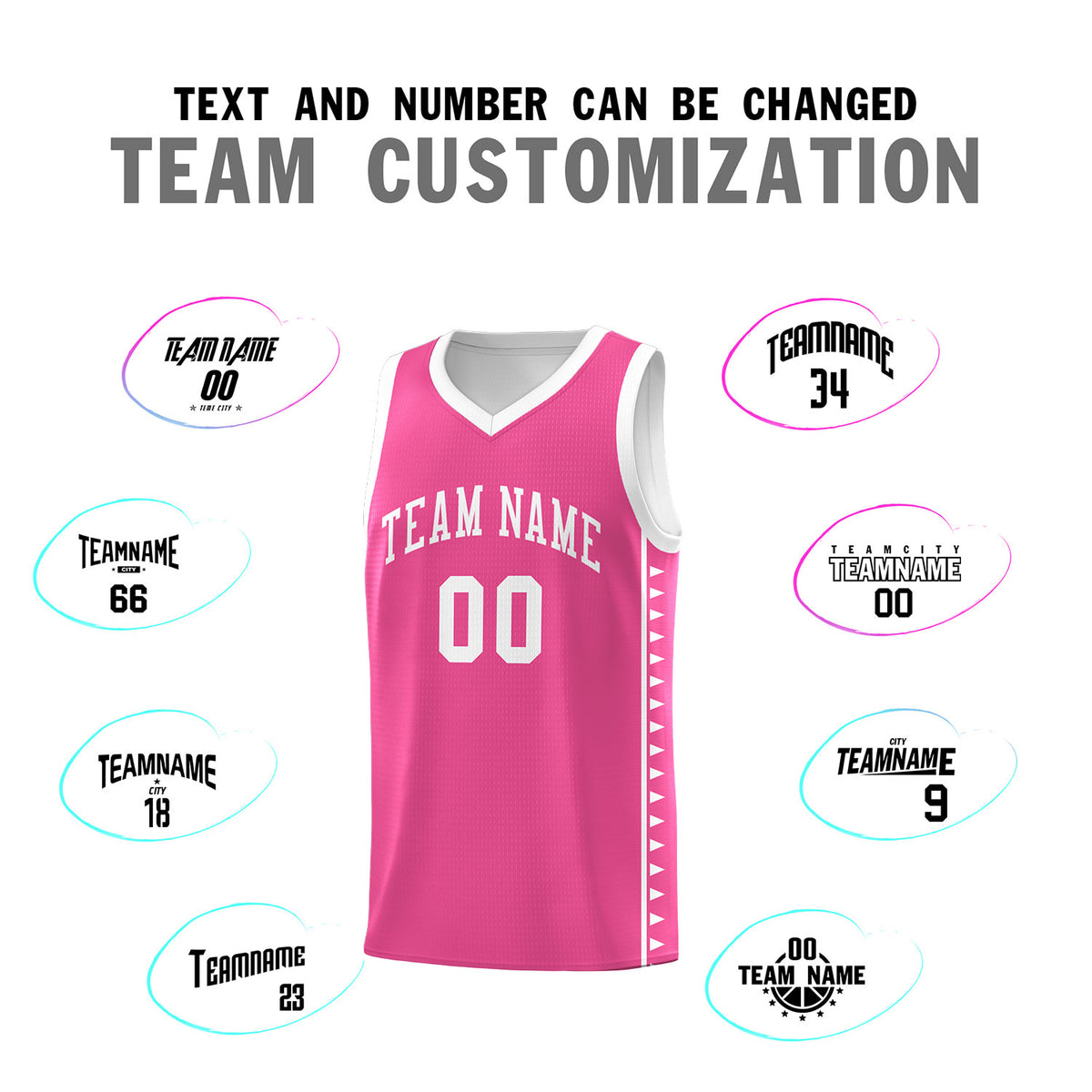 Custom Pink White Basketball Kits With Side Zigzag Pattern
