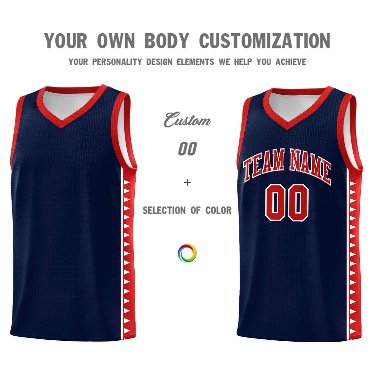 Custom Navy Red Basketball Kits With Side Zigzag Pattern