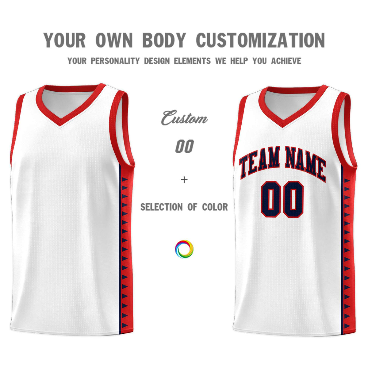 Custom White Red Basketball Kits With Side Zigzag Pattern