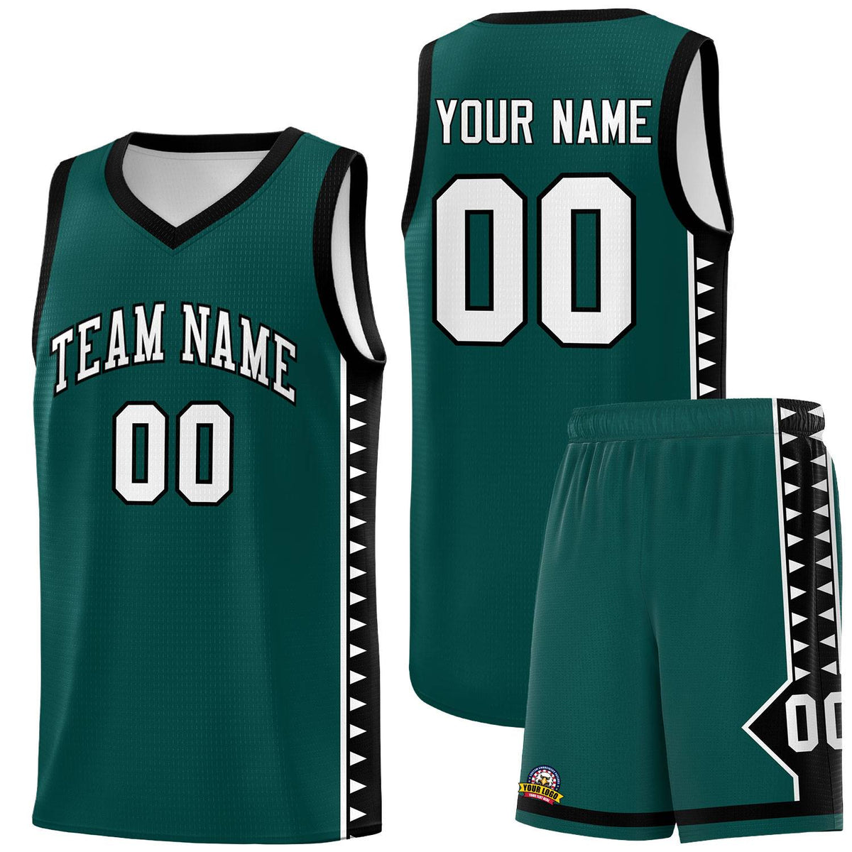 Custom Midnight Green Black Basketball Kits With Side Zigzag Pattern