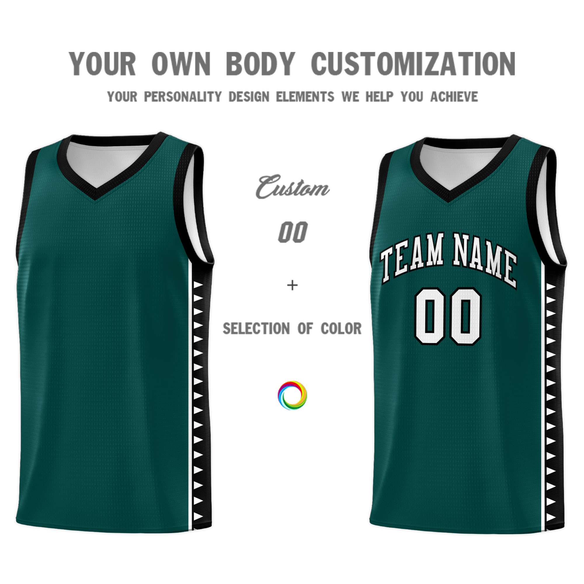 Custom Midnight Green Black Basketball Kits With Side Zigzag Pattern