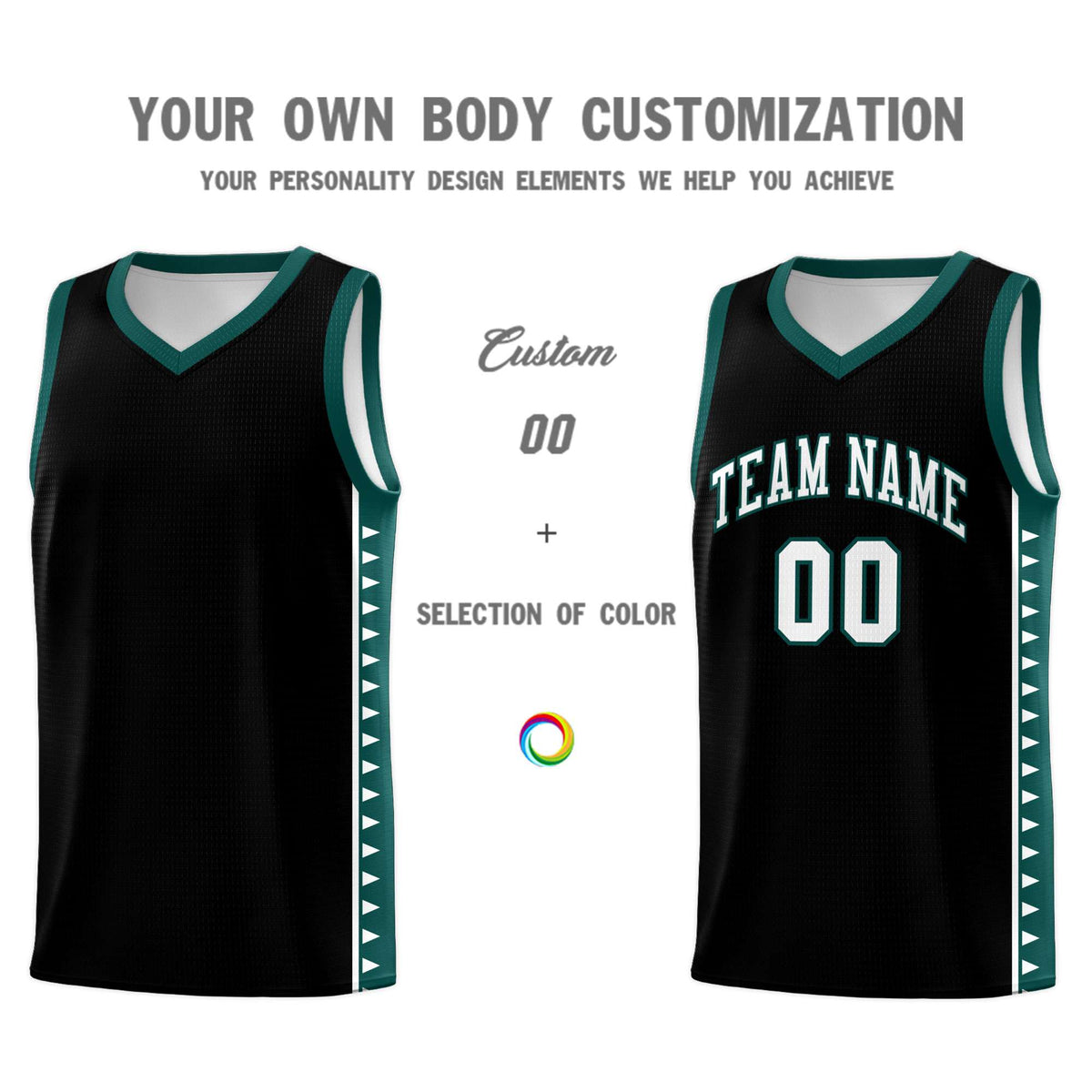 Custom Black Midnight Green Basketball Kits With Side Zigzag Pattern