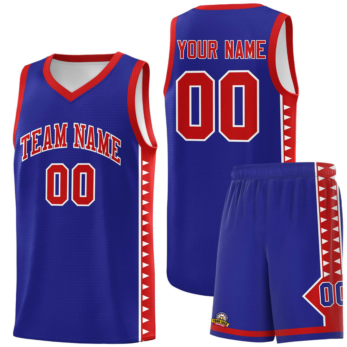 Custom Royal Red Basketball Kits With Side Zigzag Pattern