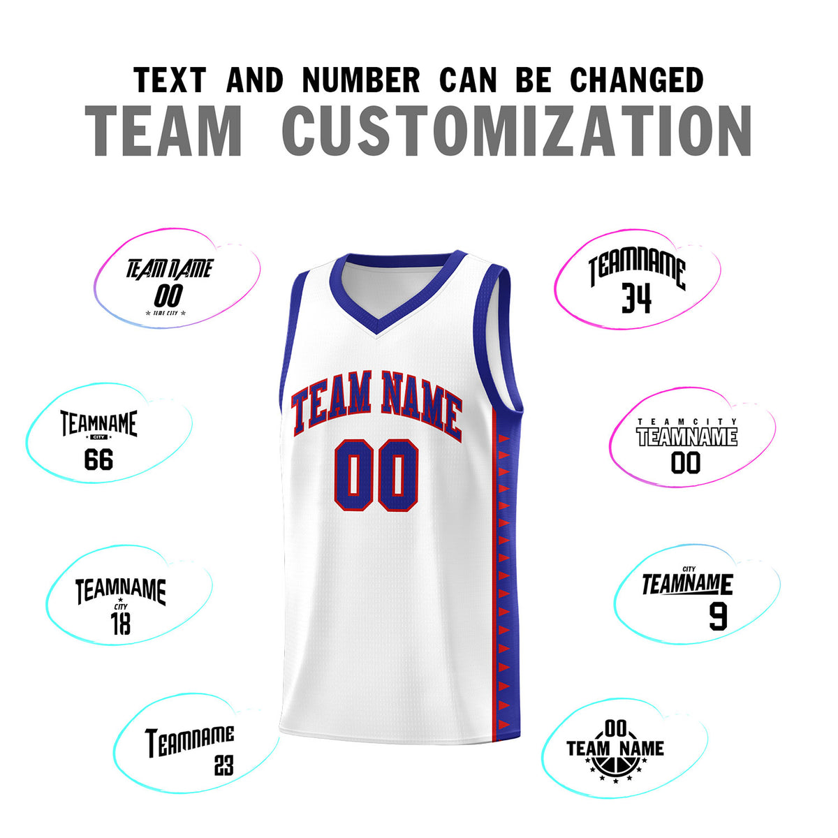 Custom White Royal Basketball Kits With Side Zigzag Pattern