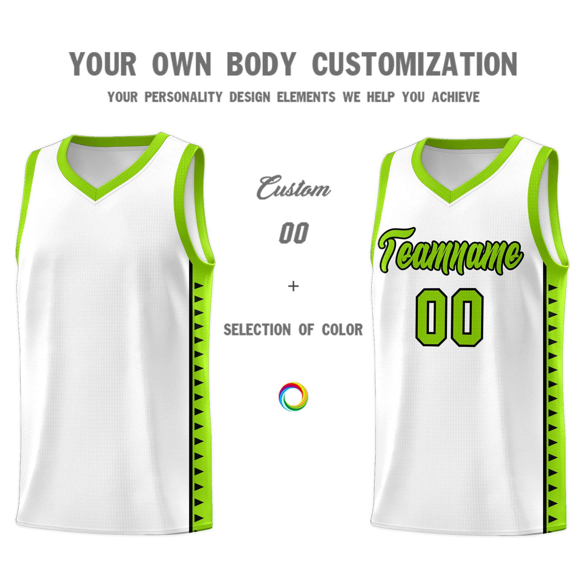 Custom White Neon Green Basketball Kits With Side Zigzag Pattern