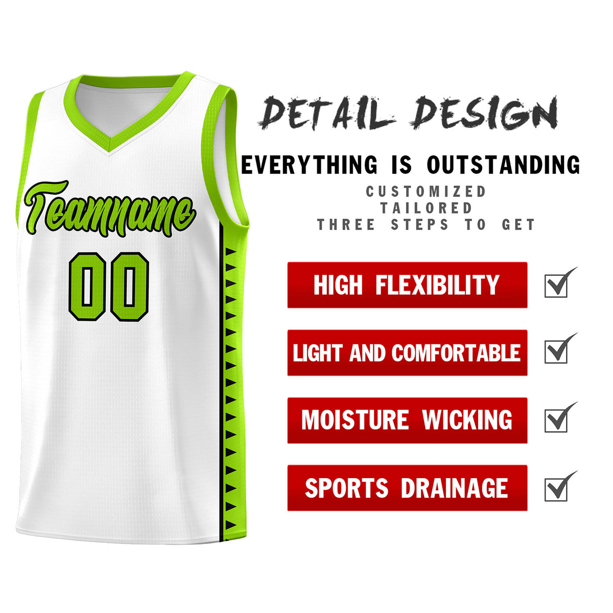 Custom White Neon Green Basketball Kits With Side Zigzag Pattern