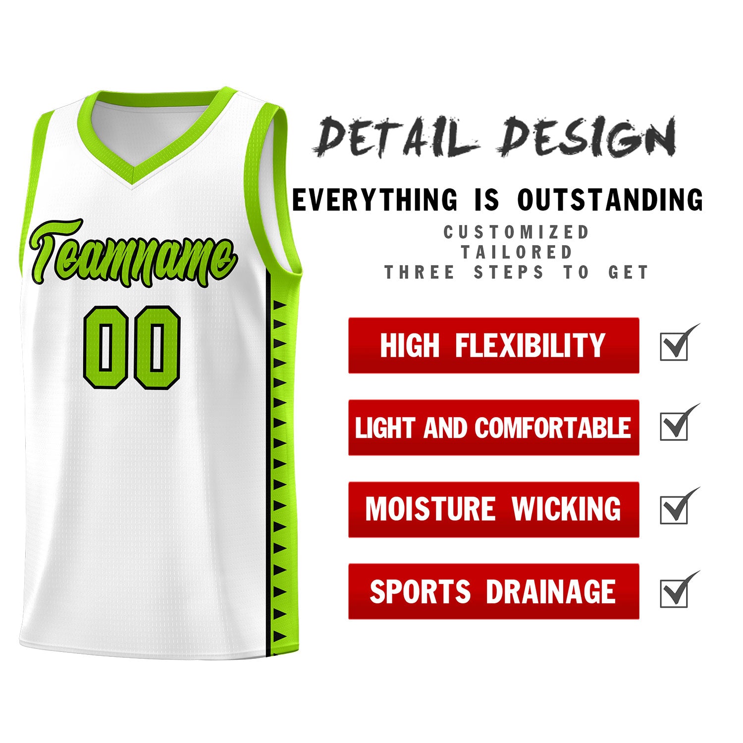 Custom White Neon Green Basketball Kits With Side Zigzag Pattern