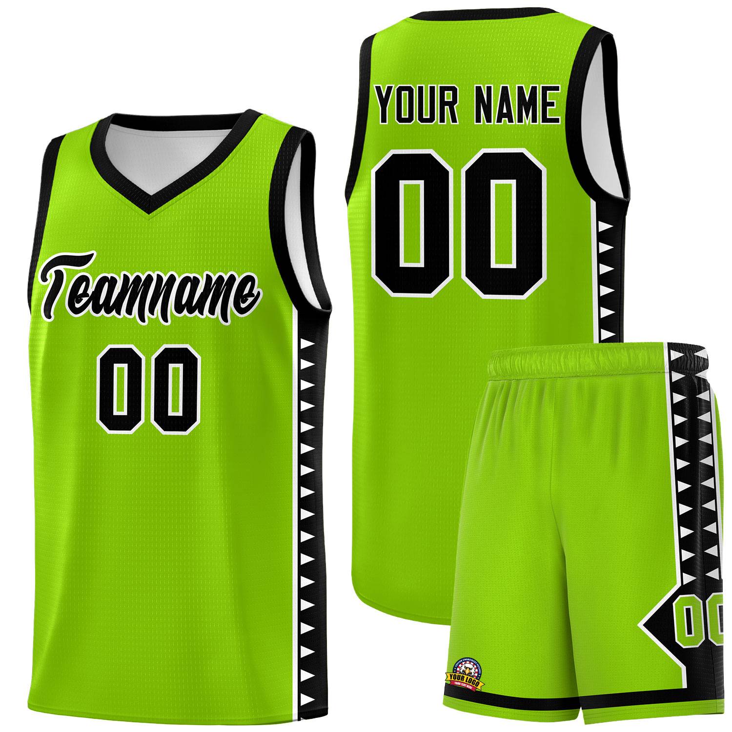Custom Neon Green Black Basketball Kits With Side Zigzag Pattern