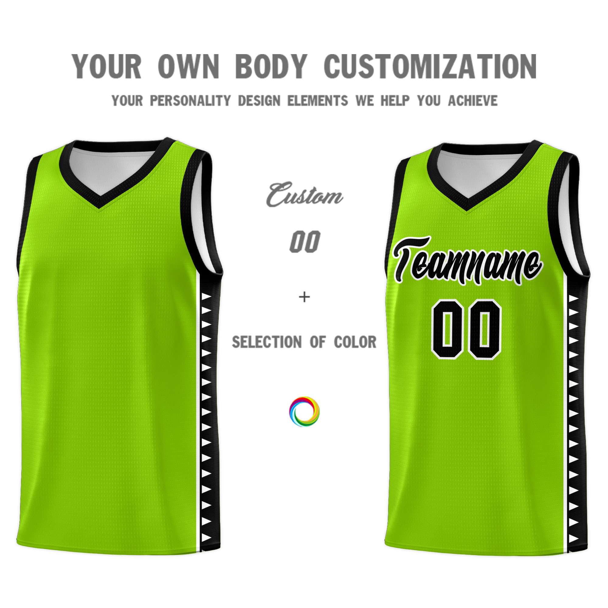 Custom Neon Green Black Basketball Kits With Side Zigzag Pattern