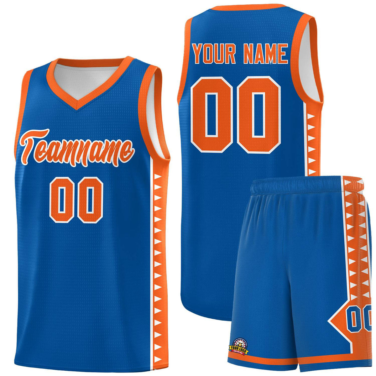 Custom Royal Orange Basketball Kits With Side Zigzag Pattern