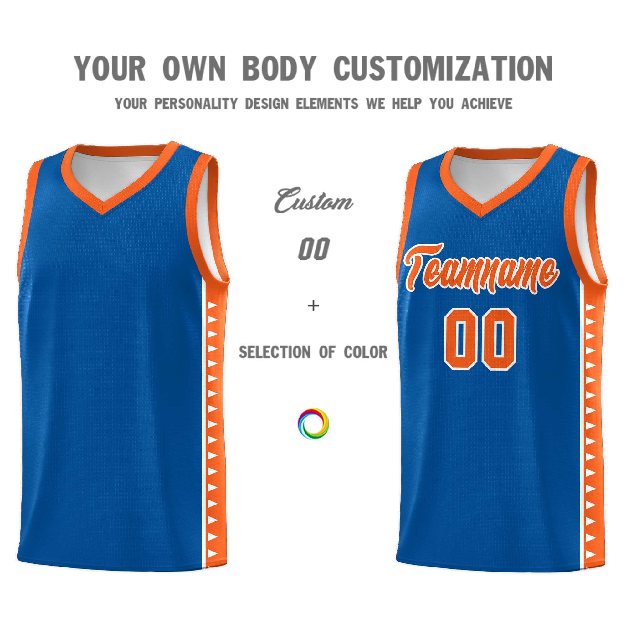 Custom Royal Orange Basketball Kits With Side Zigzag Pattern