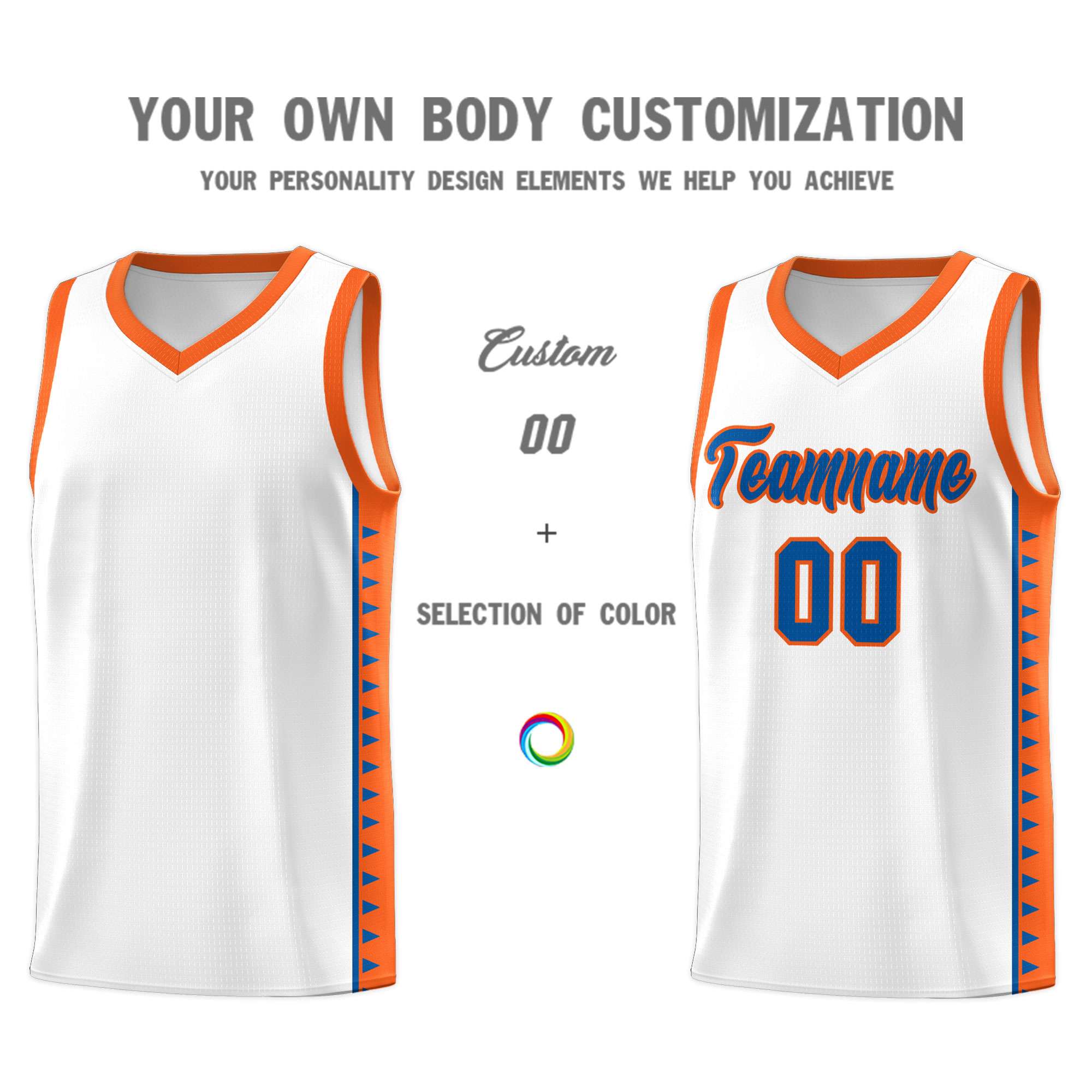 Custom White Orange Basketball Kits With Side Zigzag Pattern