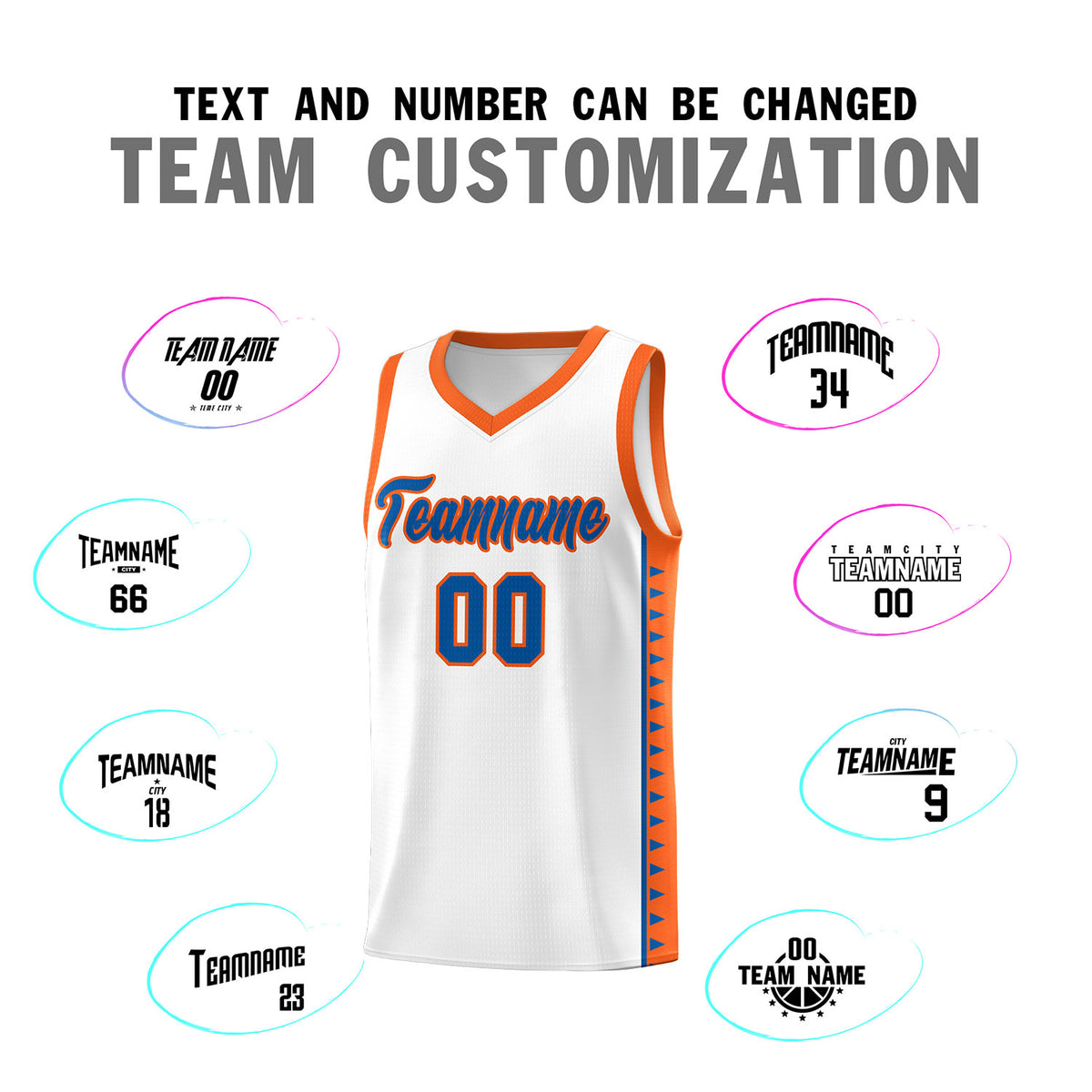 Custom White Orange Basketball Kits With Side Zigzag Pattern