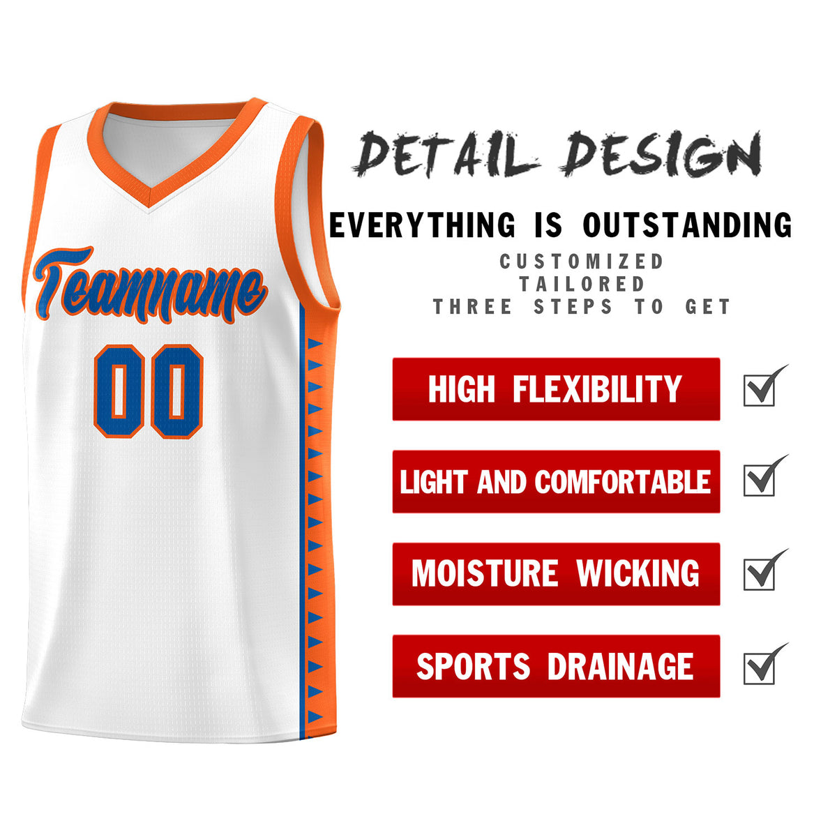 Custom White Orange Basketball Kits With Side Zigzag Pattern