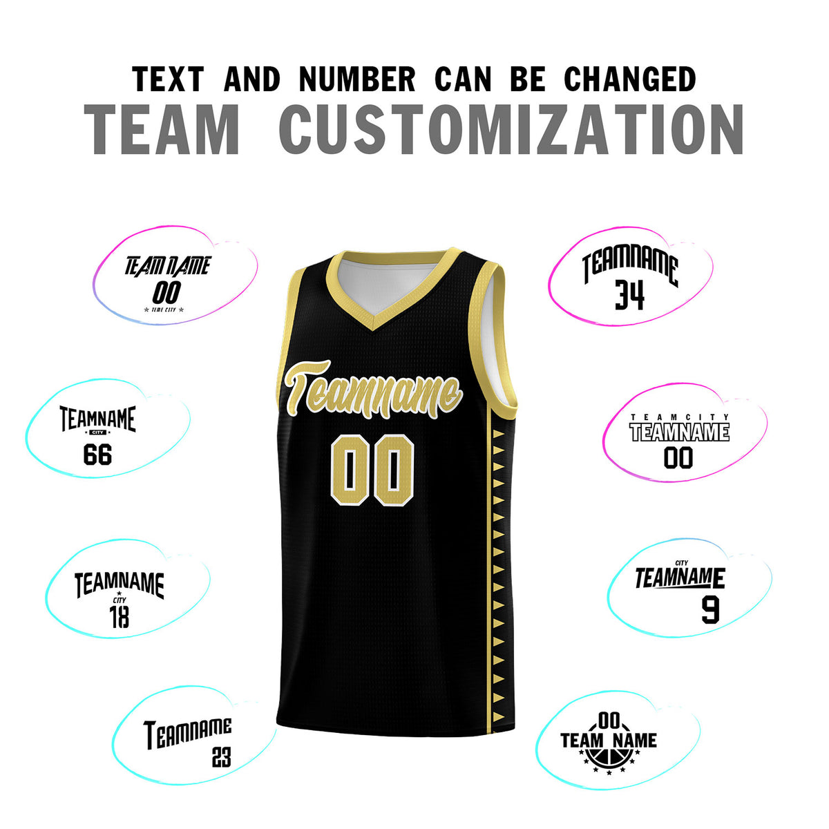 Custom Black Old Gold Basketball Kits With Side Zigzag Pattern