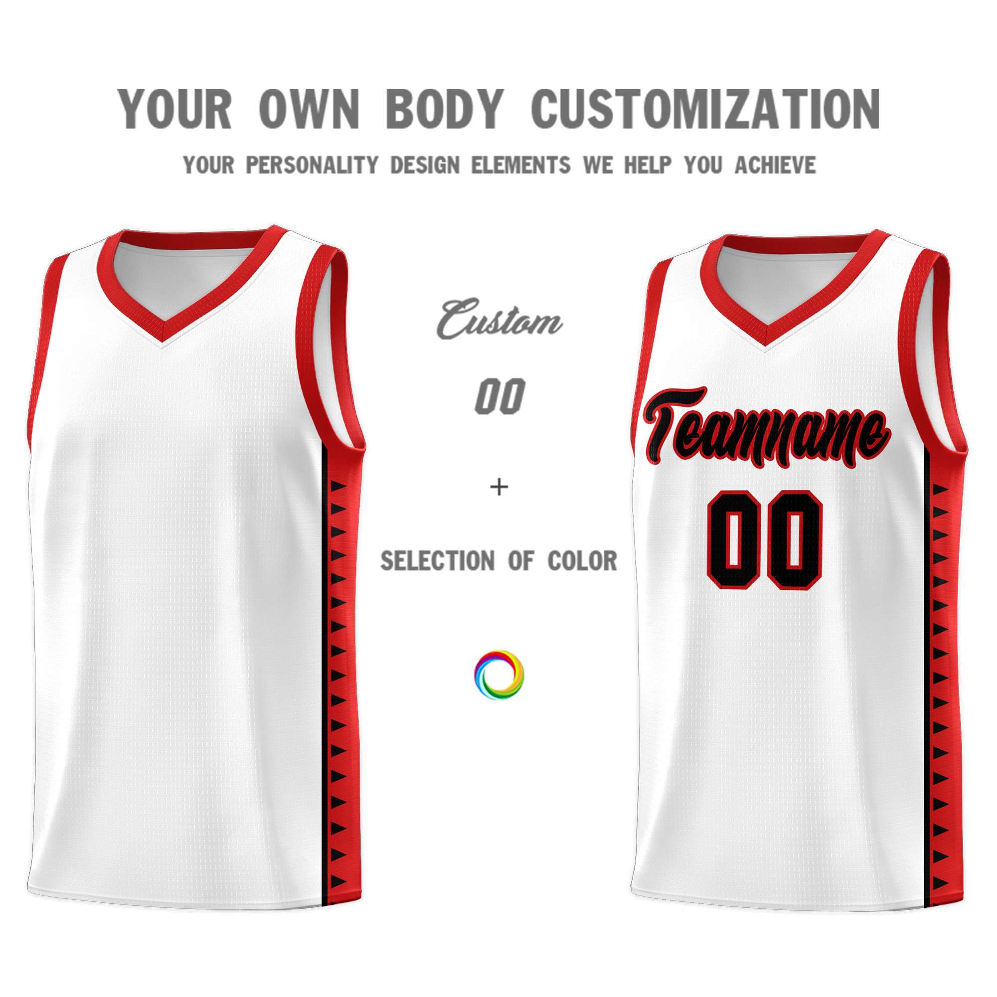 Custom White Red Basketball Kits With Side Zigzag Pattern