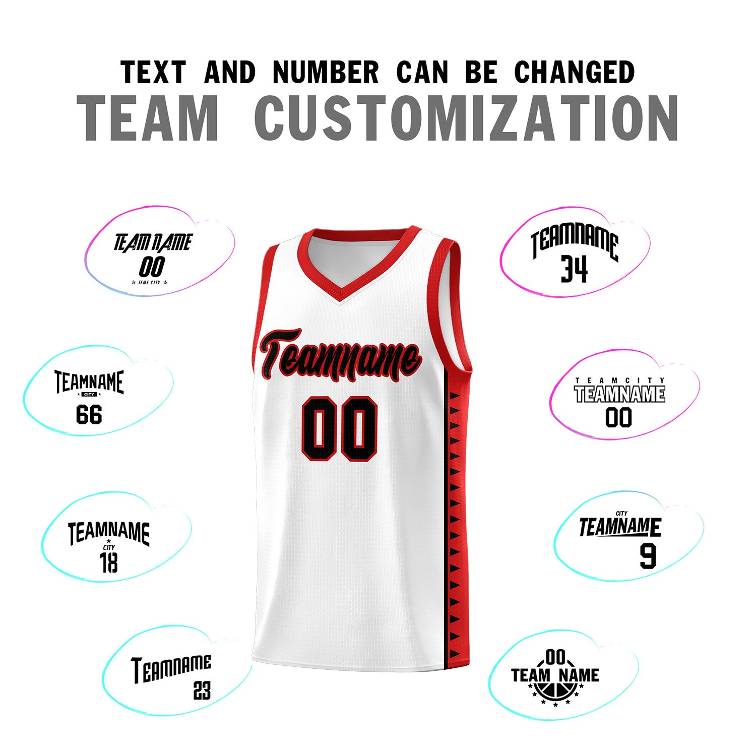 Custom White Red Basketball Kits With Side Zigzag Pattern