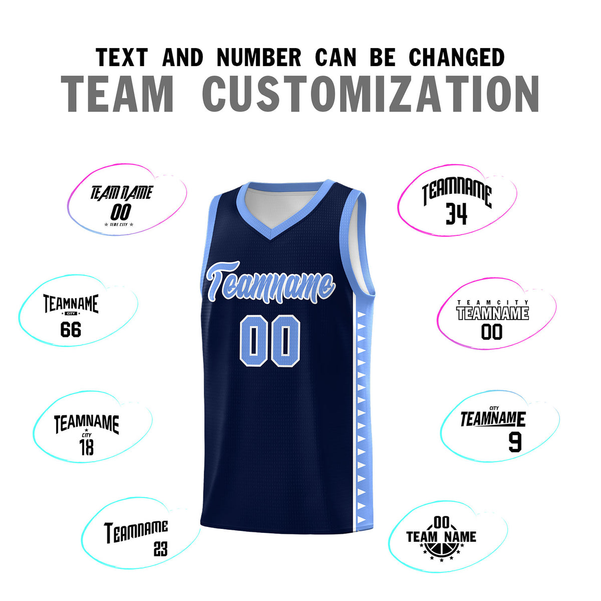 Custom Navy Light Blue Basketball Kits With Side Zigzag Pattern