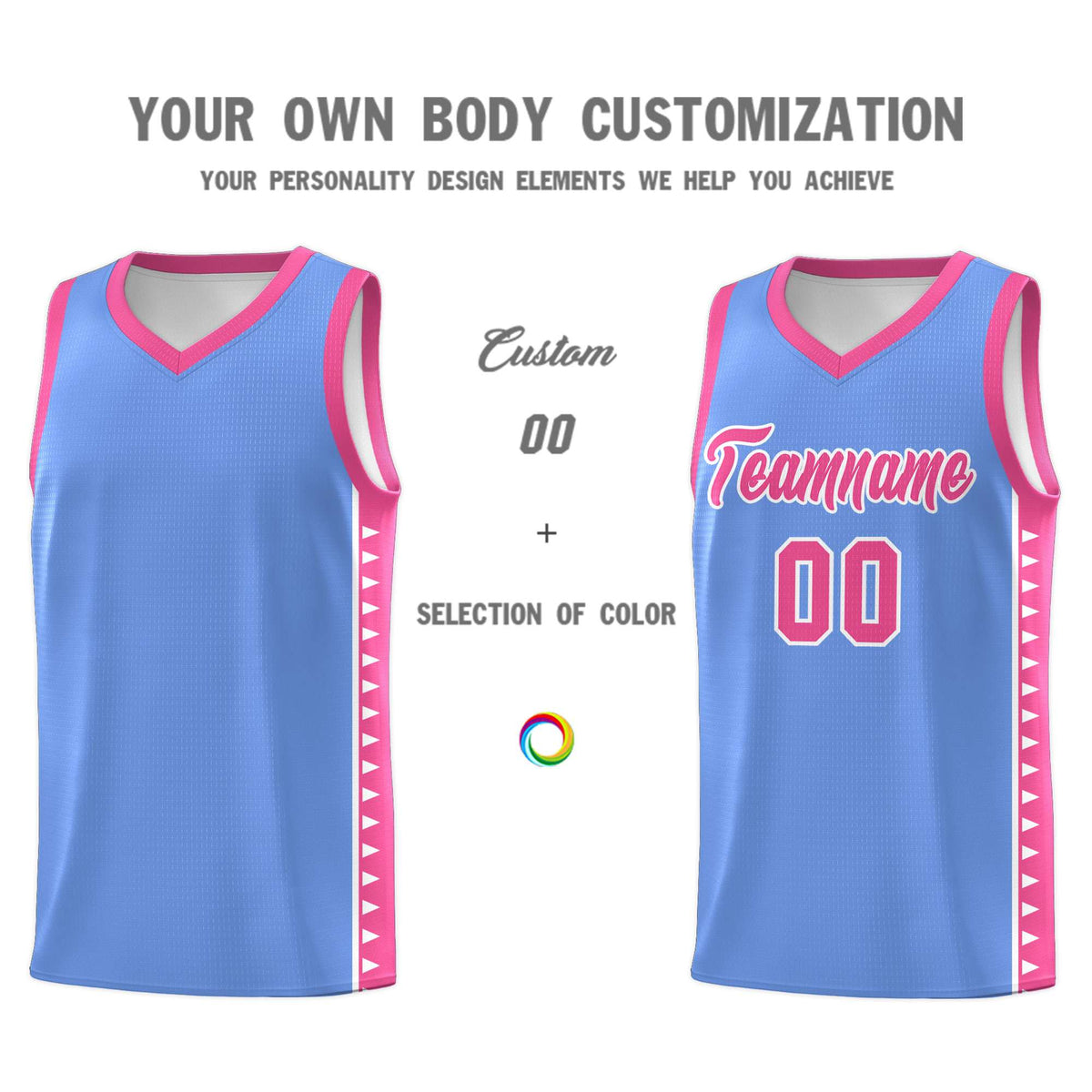 Custom Light Blue Pink Basketball Kits With Side Zigzag Pattern