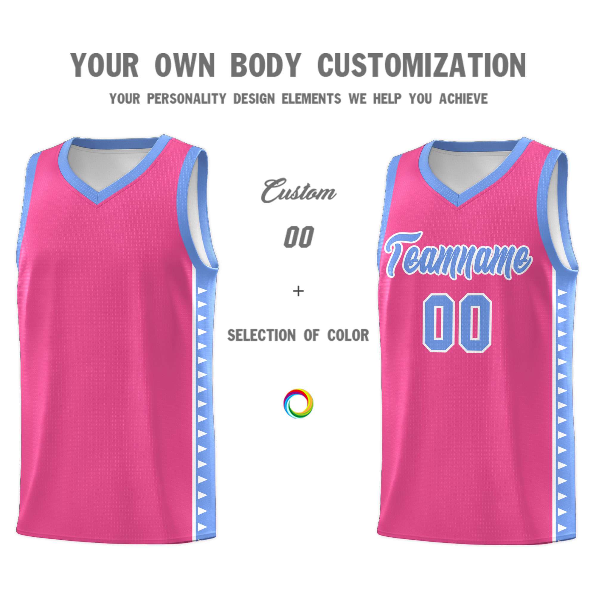 Custom Pink Light Blue Basketball Kits With Side Zigzag Pattern