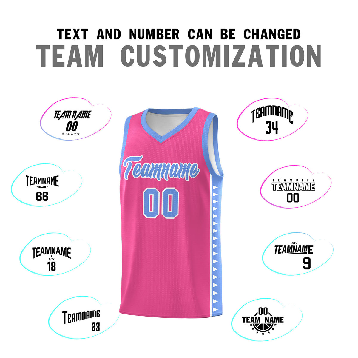 Custom Pink Light Blue Basketball Kits With Side Zigzag Pattern