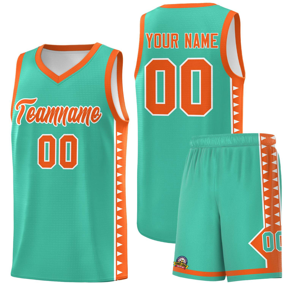 Custom Bright Green Orange Basketball Kits With Side Zigzag Pattern