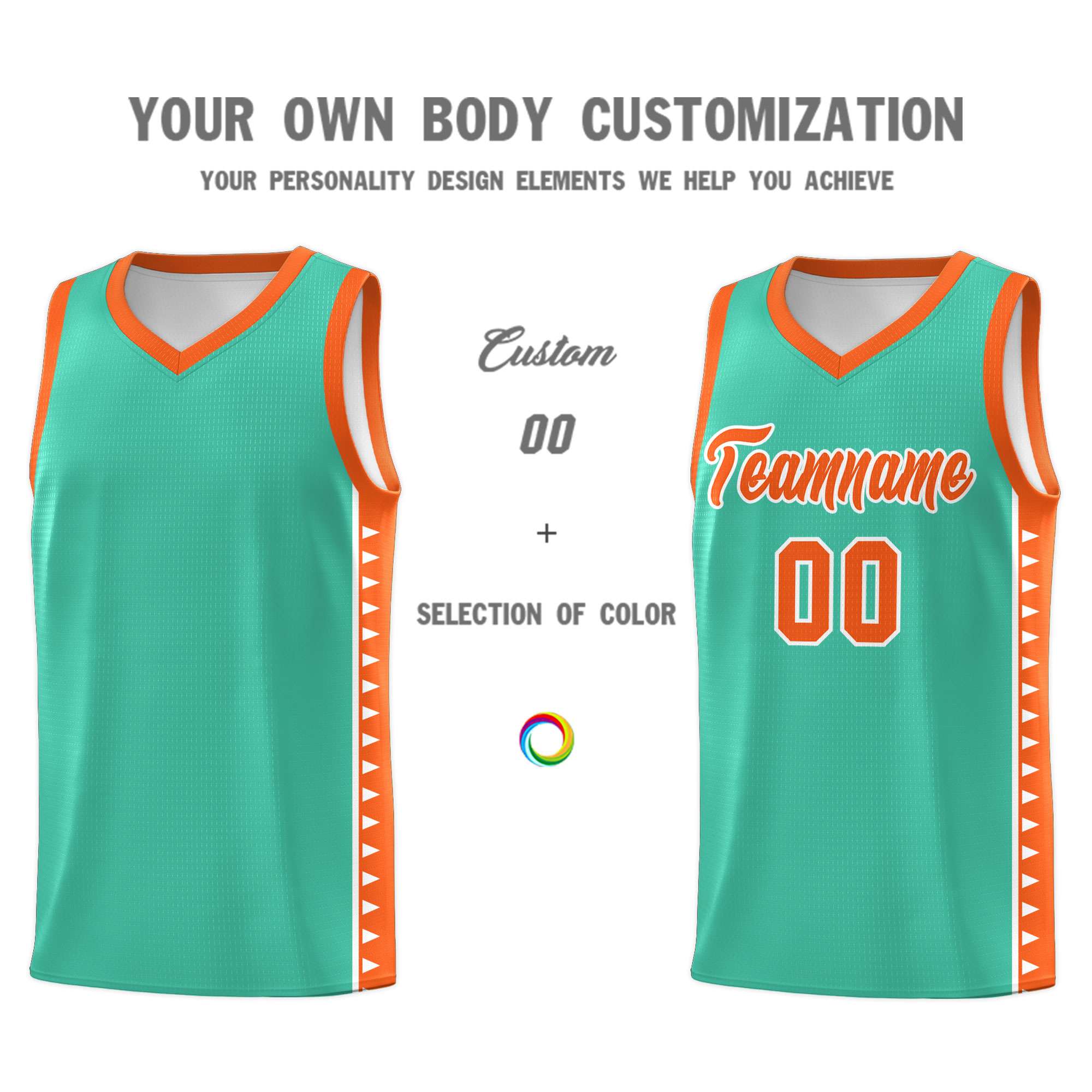 Custom Bright Green Orange Basketball Kits With Side Zigzag Pattern