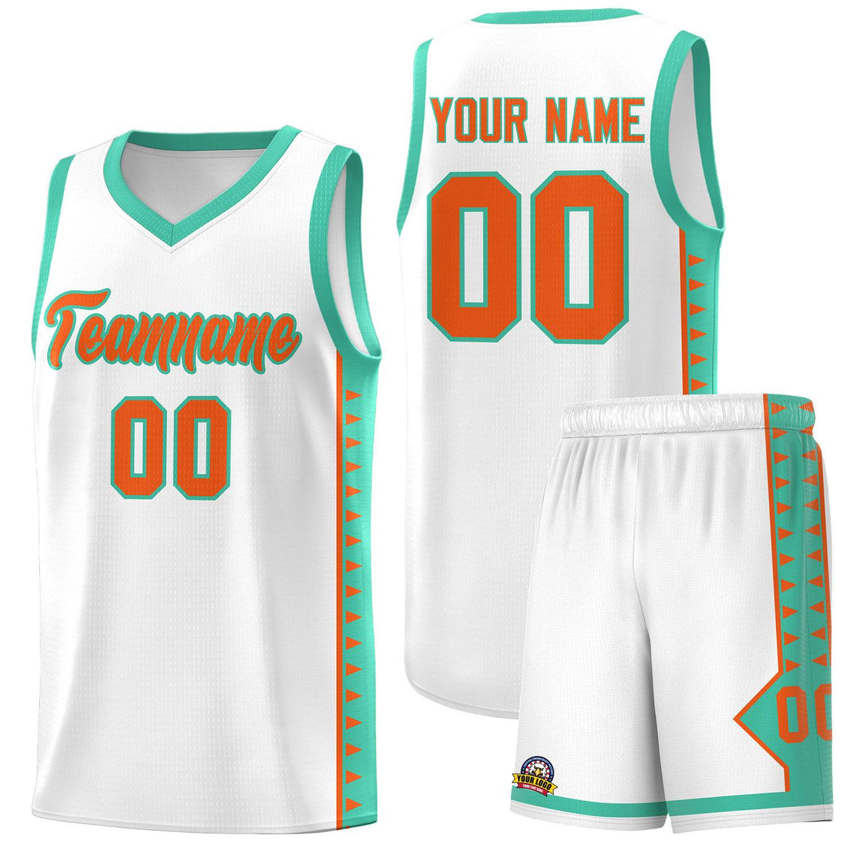 Custom White Bright Green Basketball Kits With Side Zigzag Pattern