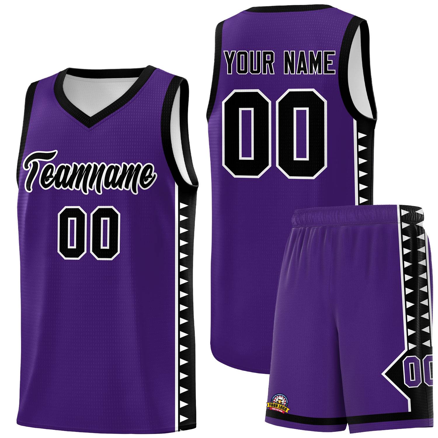 Custom Purple Black Basketball Kits With Side Zigzag Pattern