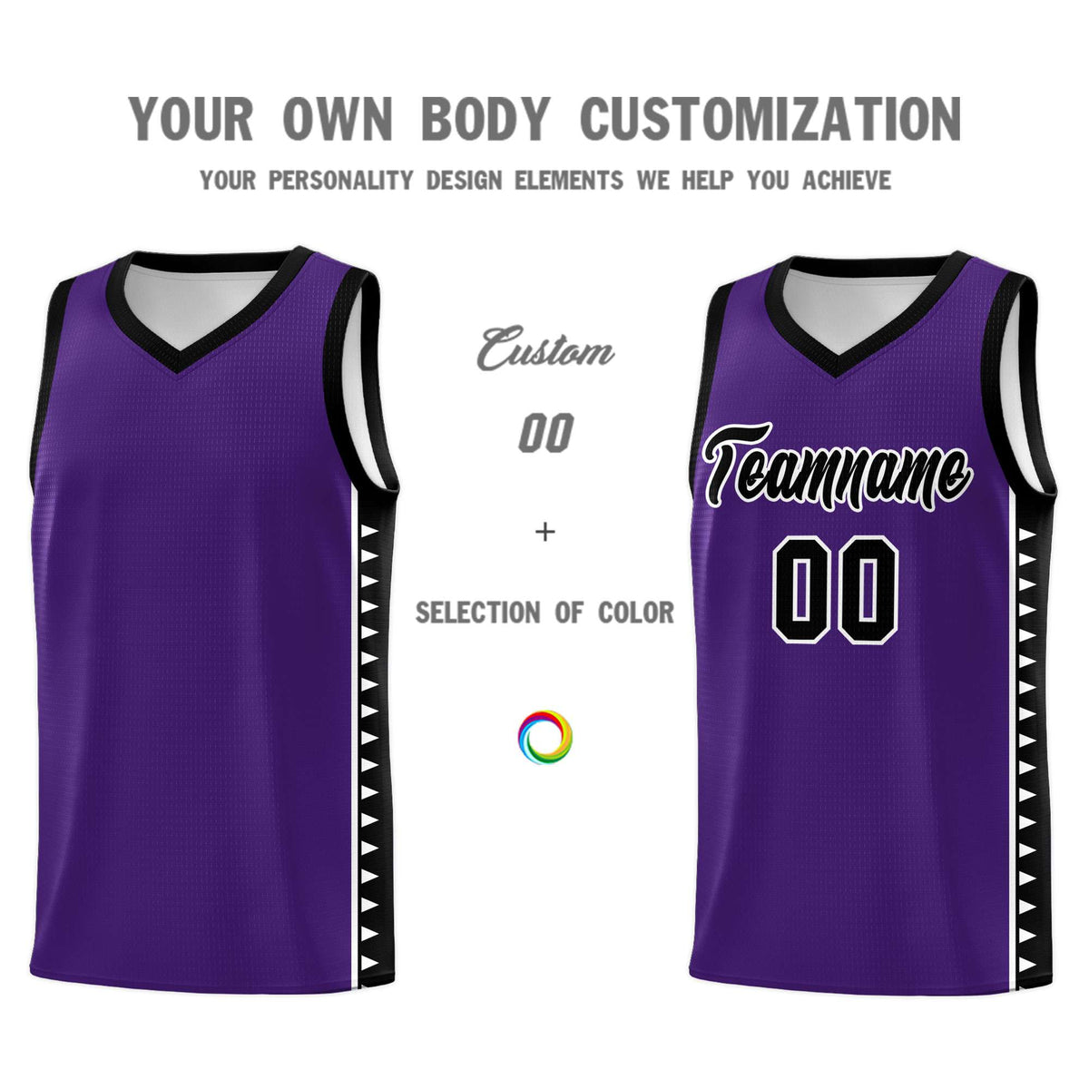 Custom Purple Black Basketball Kits With Side Zigzag Pattern