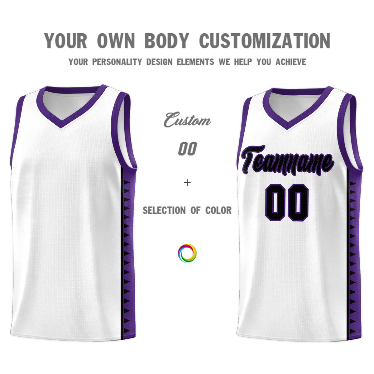 Custom White Purple Basketball Kits With Side Zigzag Pattern