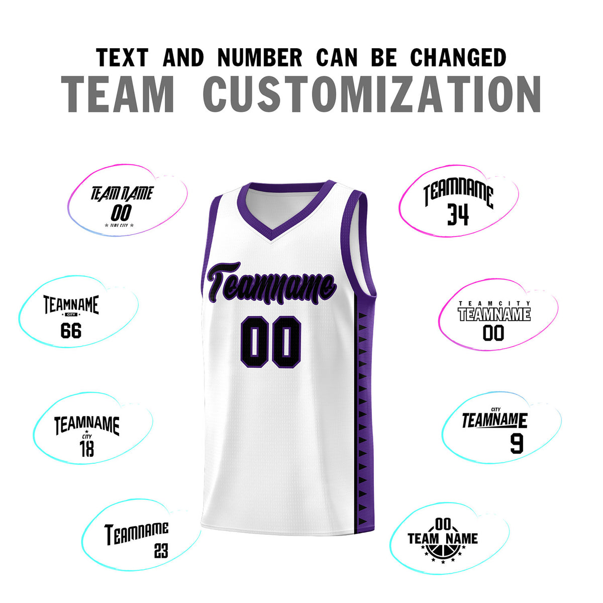 Custom White Purple Basketball Kits With Side Zigzag Pattern