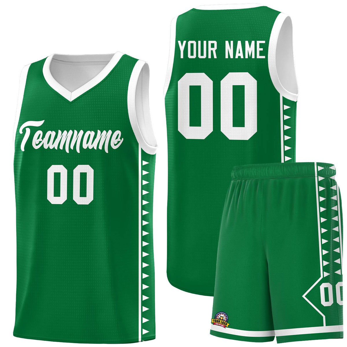 Custom Kelly Green White Basketball Kits With Side Zigzag Pattern