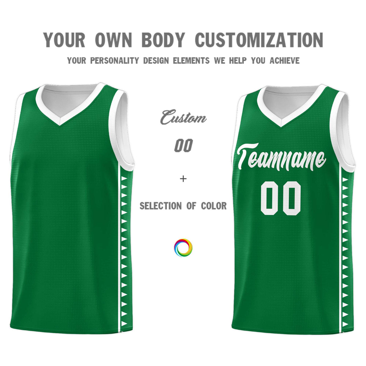 Custom Kelly Green White Basketball Kits With Side Zigzag Pattern