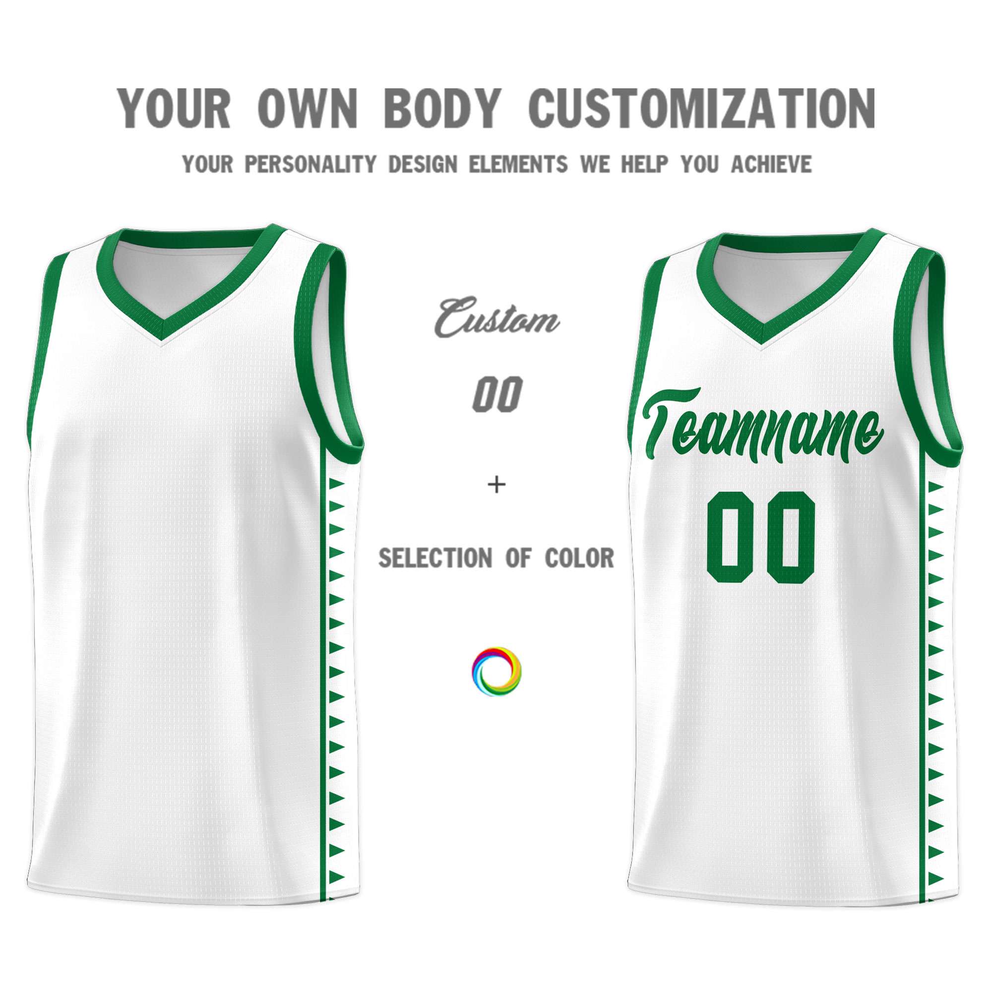 Custom White Kelly Green Basketball Kits With Side Zigzag Pattern