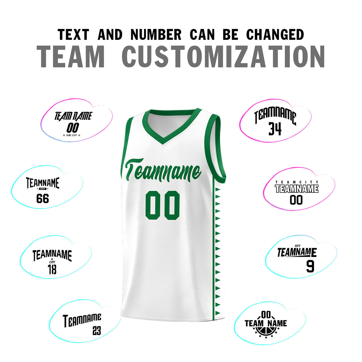 Custom White Kelly Green Basketball Kits With Side Zigzag Pattern