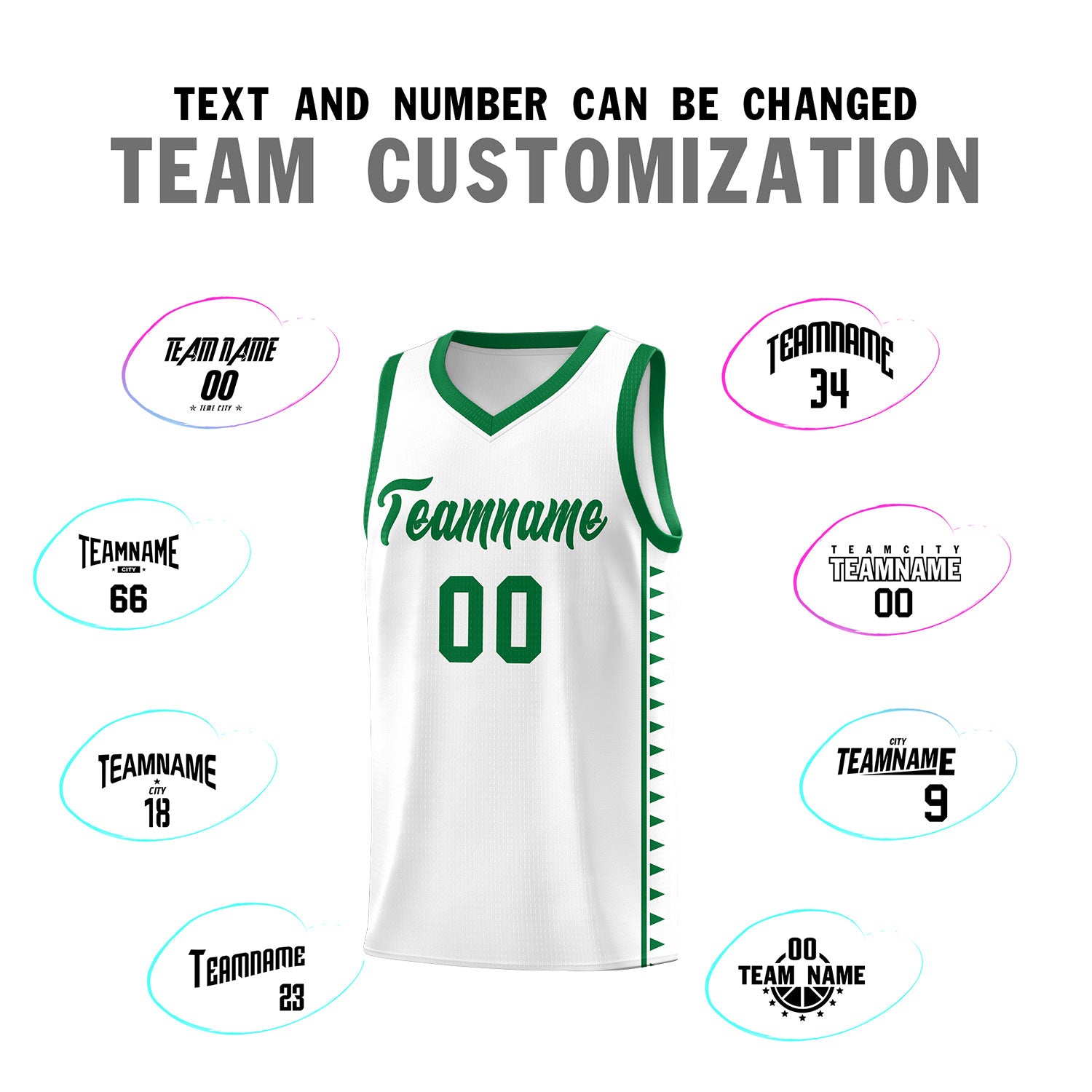 Custom White Kelly Green Basketball Kits With Side Zigzag Pattern