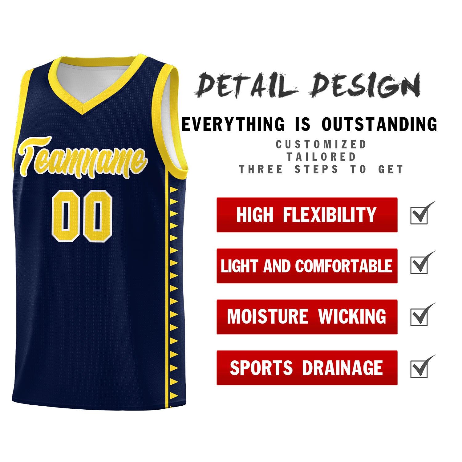 Custom Navy Gold Basketball Kits With Side Zigzag Pattern