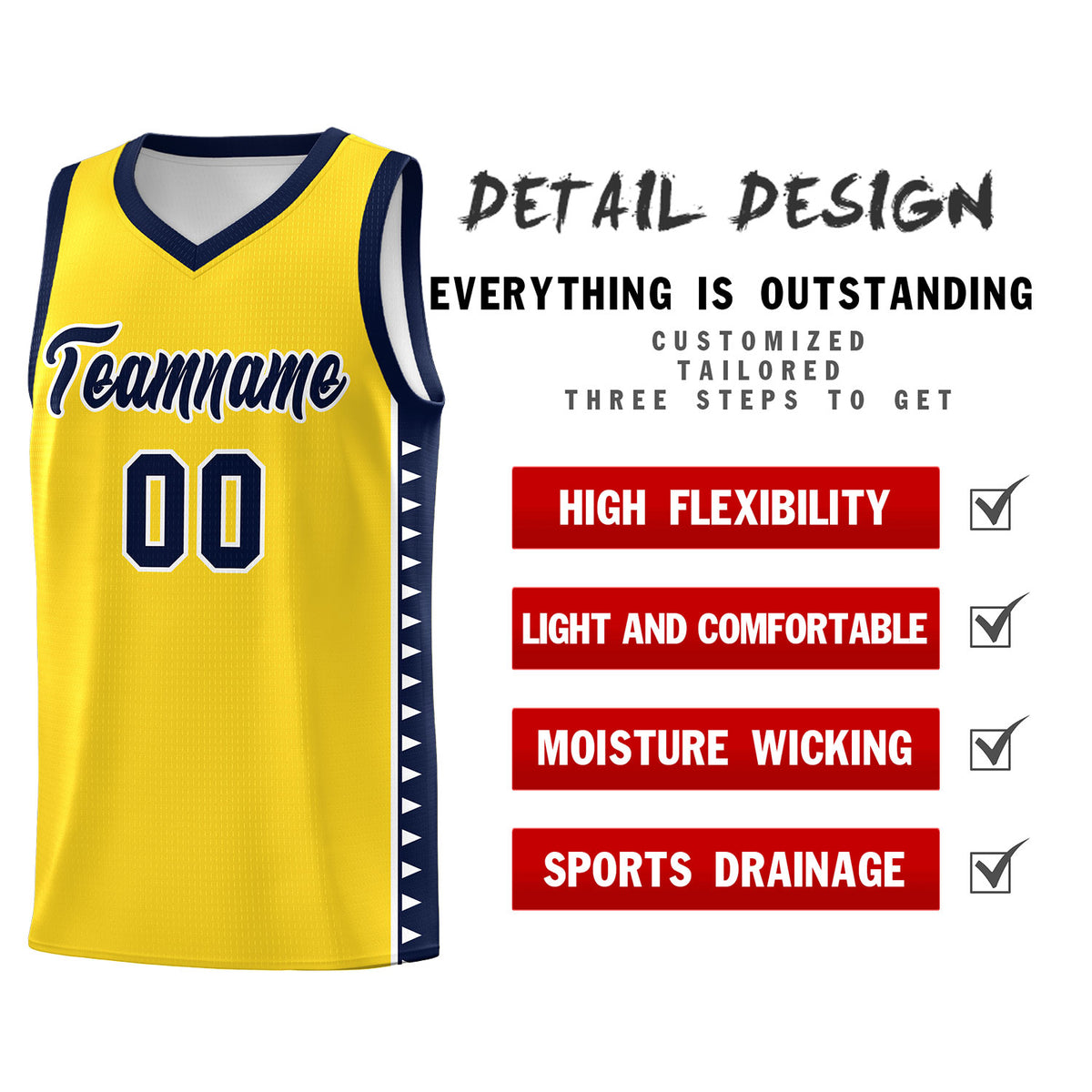 Custom Gold Navy Basketball Kits With Side Zigzag Pattern