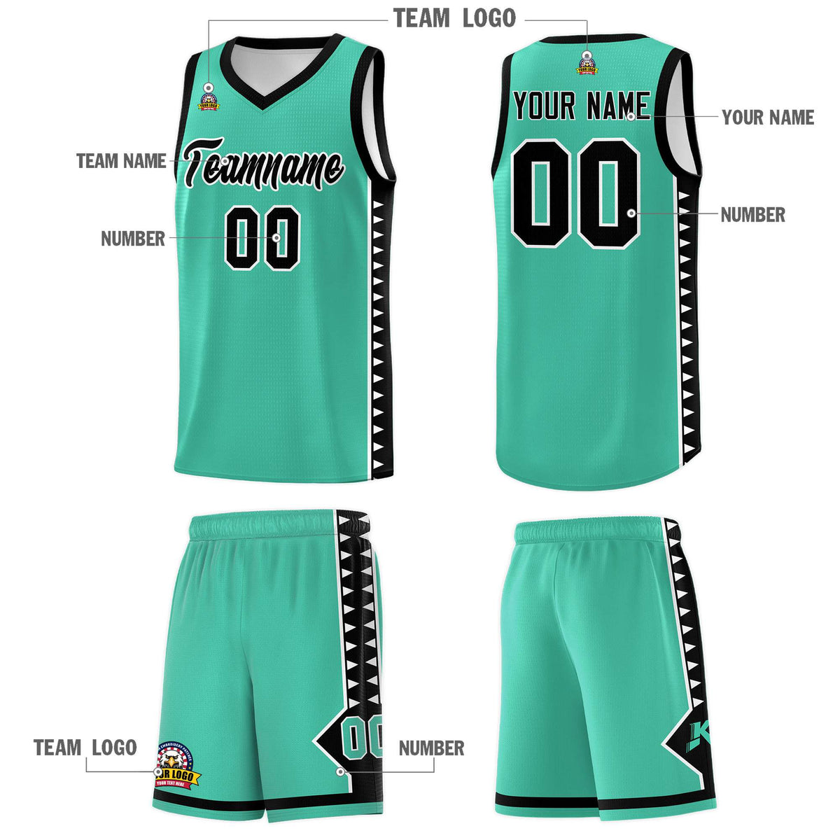 Custom Bright Green Black Basketball Kits With Side Zigzag Pattern