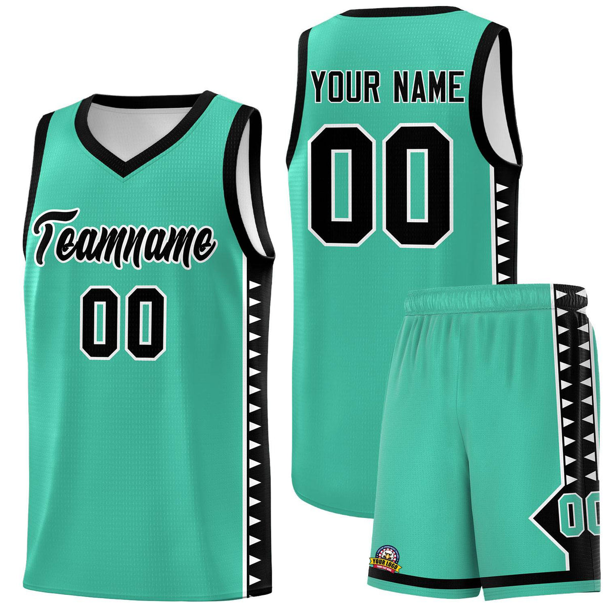 Custom Bright Green Black Basketball Kits With Side Zigzag Pattern