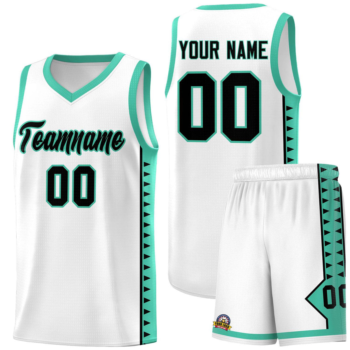 Custom White Bright Green Basketball Kits With Side Zigzag Pattern
