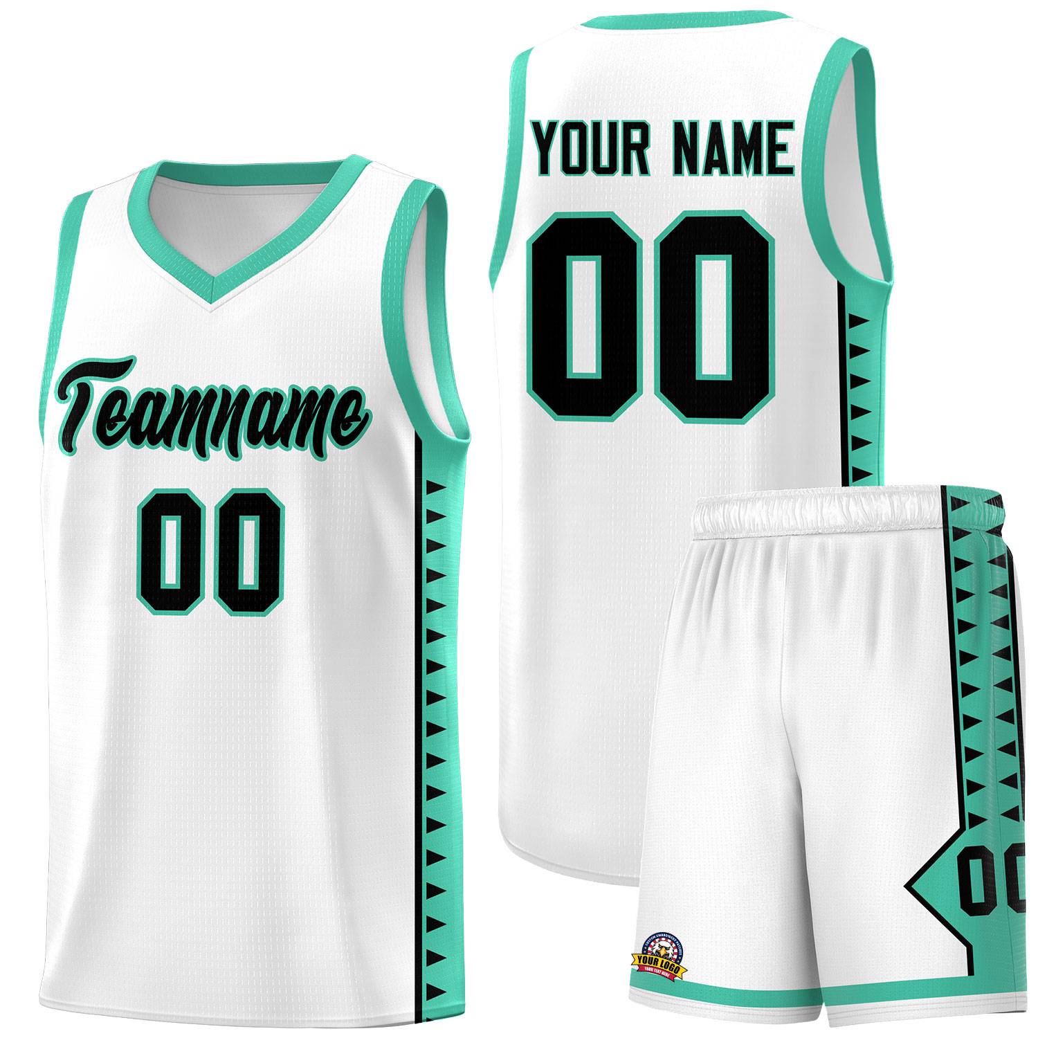 Custom White Bright Green Basketball Kits With Side Zigzag Pattern