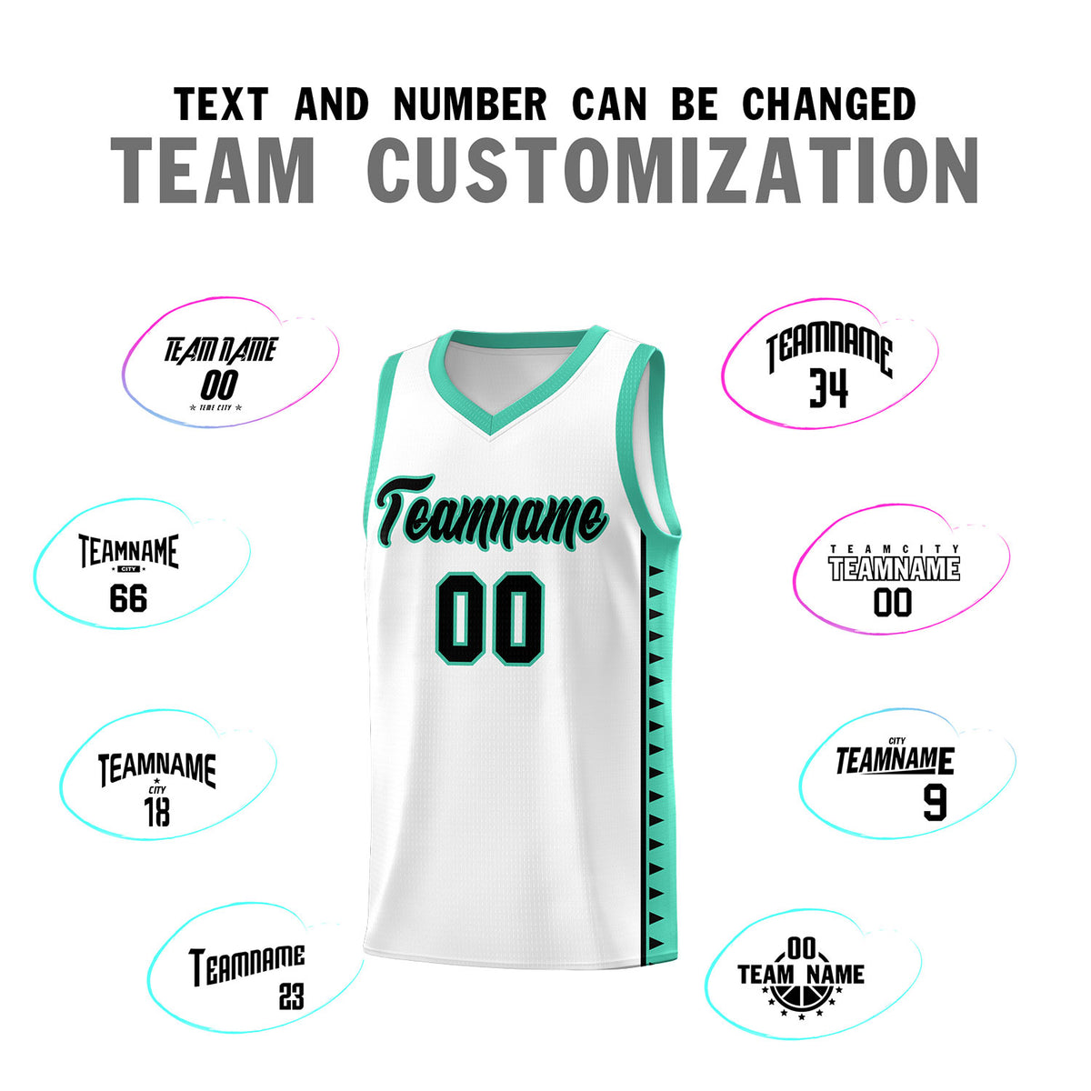 Custom White Bright Green Basketball Kits With Side Zigzag Pattern