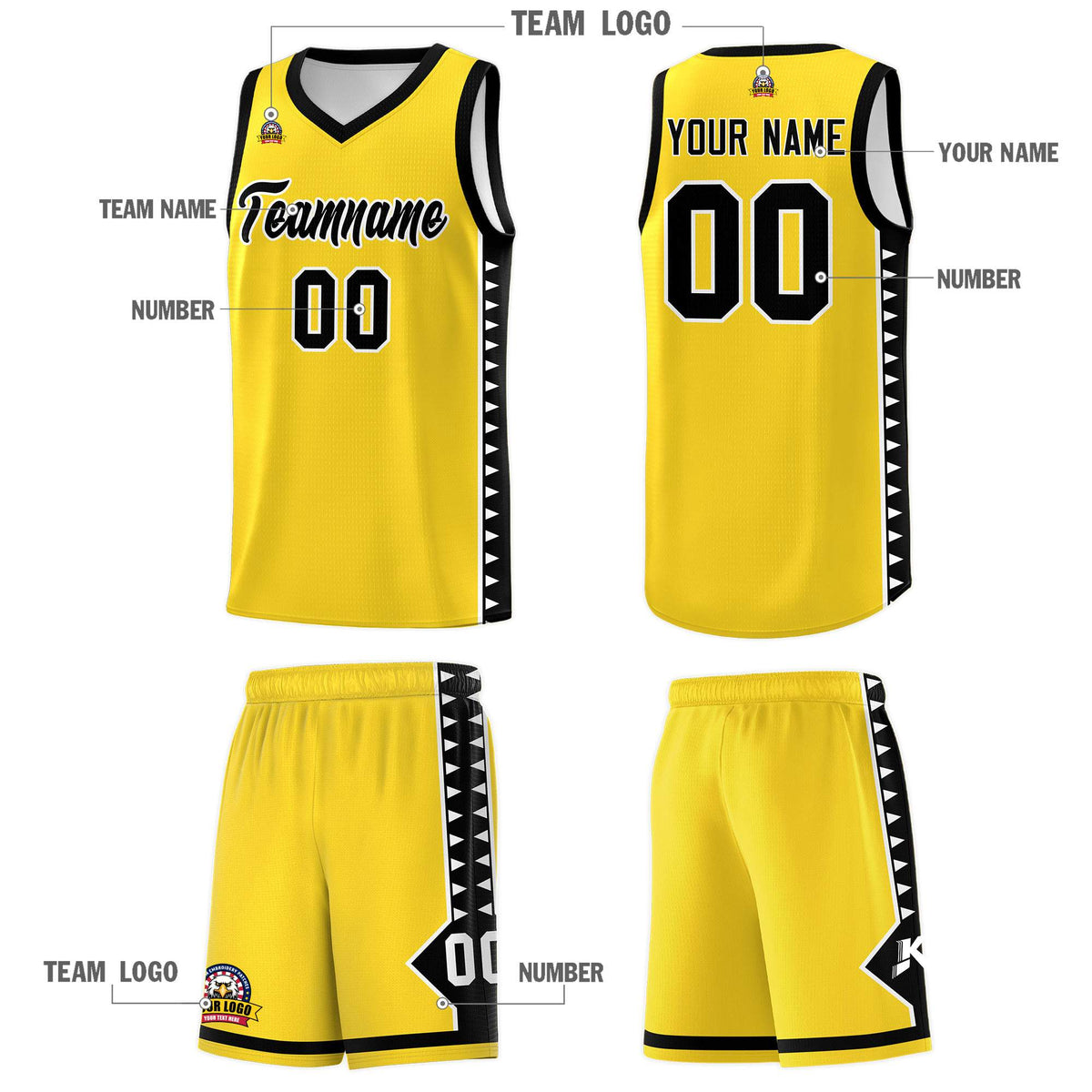 Custom Gold Black Basketball Kits With Side Zigzag Pattern